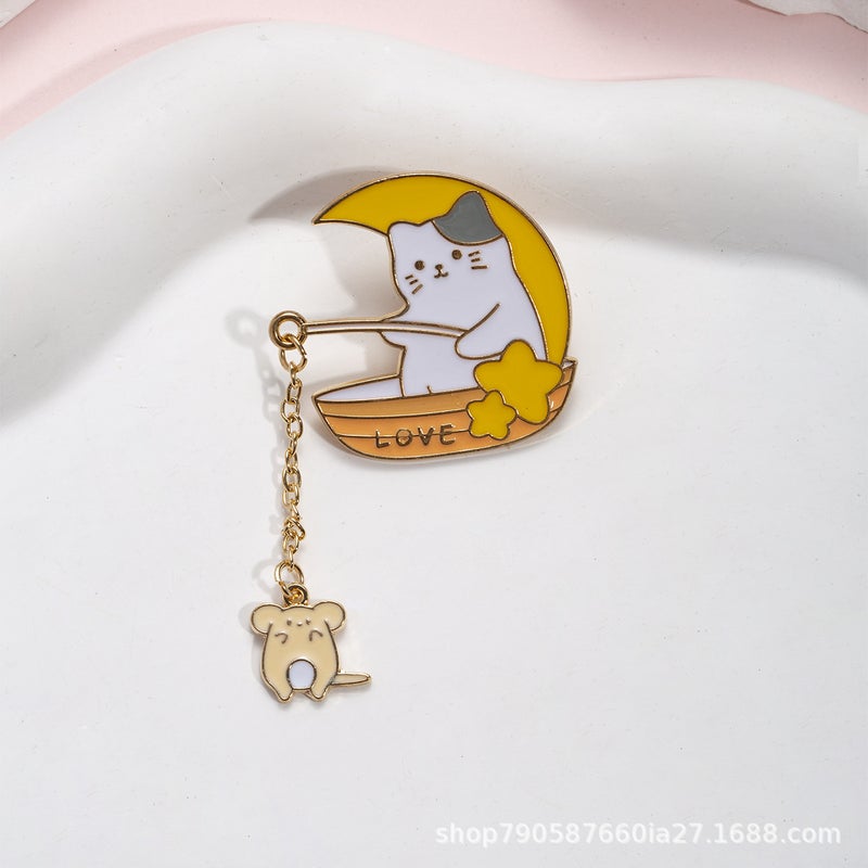 Selling Animals Rabbit Hedgehog Puppy Fox Fishing Brooch Pin Metal Avatar Badge Dripping Oil - Image 1